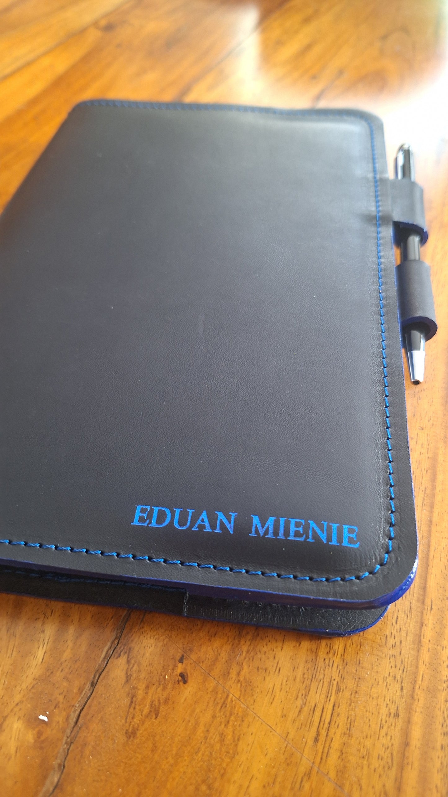 Black leather notebook cover personalized