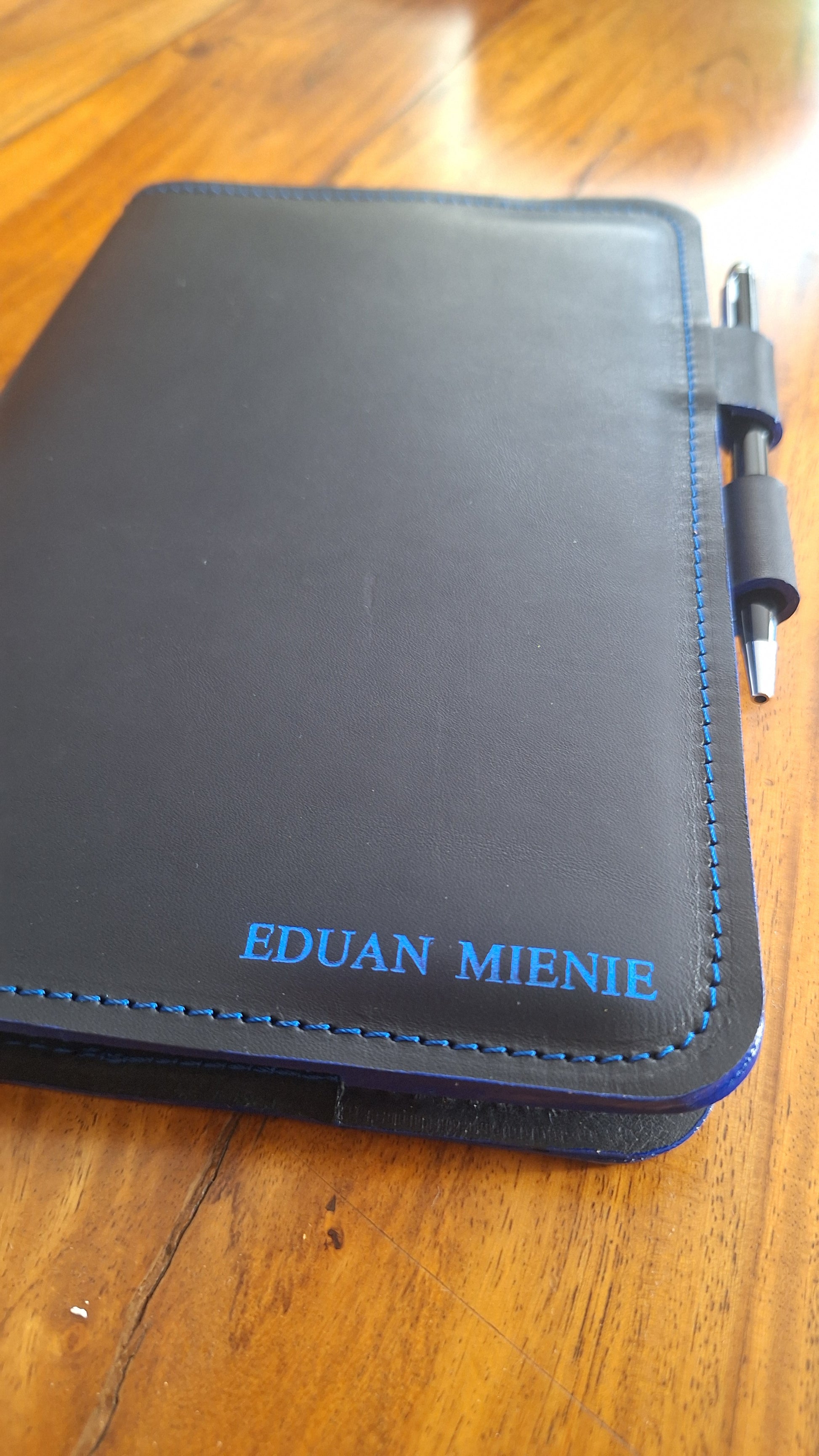 Black leather notebook cover personalized