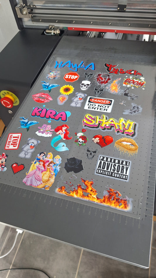 Full colour UV DTF transfers, Full colour sticker