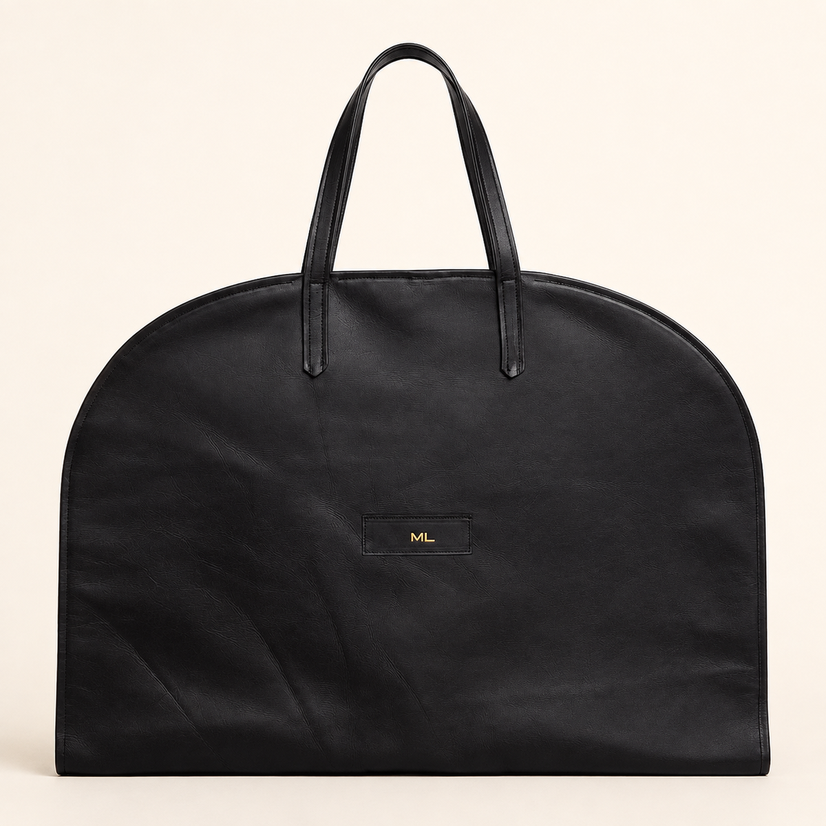 Personalised black leather suit carrier front view