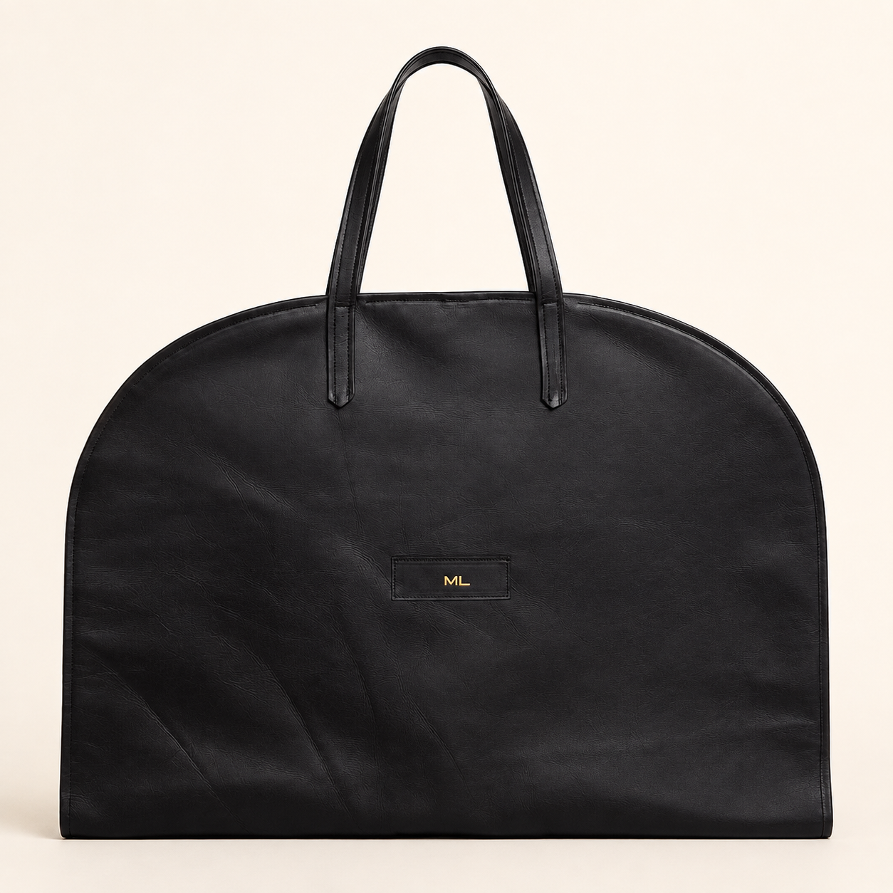 Personalised black leather suit carrier front view