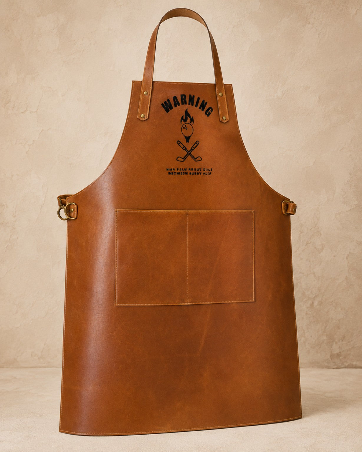 Personalised cognac leather braai apron with front pockets