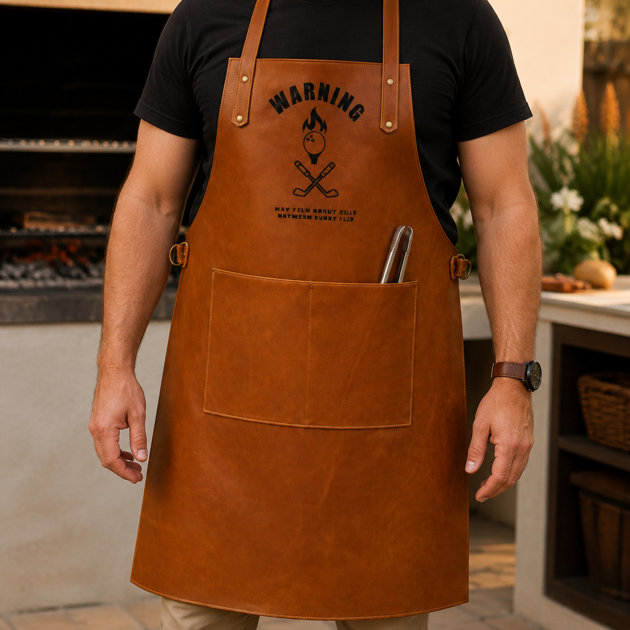 Personalised leather apron worn at a premium South African braai